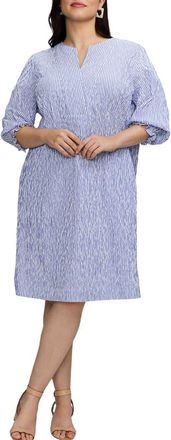 Foxcroft Alicia Stripe Crinkle Jacquard Shift Dress in Blue/White at Nordstrom, Size 2 X