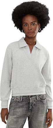 AG - Adriano Goldschmied Carol Johnny Collar Sweatshirt Womens Clothing Heather Grey : MD (US 6-8), Cotton/Polyester