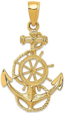 Diamond2Deal 14k Gold Anchor Wheel Pendant