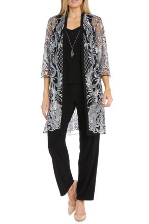 R & M Richards 3 Piece Evening Pant Set In Silver Black