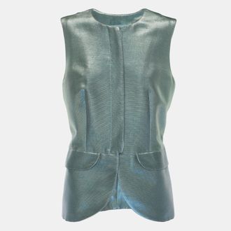 Emporio Armani Metallic Green Lurex Sleeveless Blazer L