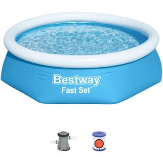 Bestway Piscina per Bambini Fast Set &Oslash;244x61 cm con Pompa Filtro a Cartuccia 1.249 l/h Blu