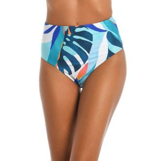 La Blanca Coastal Palms High Waist Bikini Bottom In Ice Blue