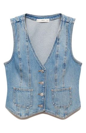 Mango Denim Vest in Medium Blue at Nordstrom, Size Small