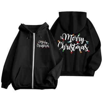 Generic Hoodies Y2K for Women Christmas Zip Up 2024 Xmas Tree Print Long Sleeve Oversized Top Winter Trendy Jackets Coats with Pocket Christmas Hoodies for Wo
