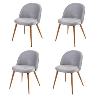 Hhg [nunca Usado] Lote De 4 Sillas De Comedor Hhg-103, Silla Silla De Cocina Dise&ntilde;o Retro A&ntilde;os 50, Terciopelo, Gris Claro