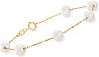 Ross-Simons 6.5-7mm Cultured Pearl Station Bracelet in 14kt Yellow Gold