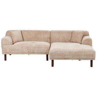 Beliani Sof&aacute; Esquinero 3 Plazas De Tela Izquierdo Estilo Minimalista Beige Holt