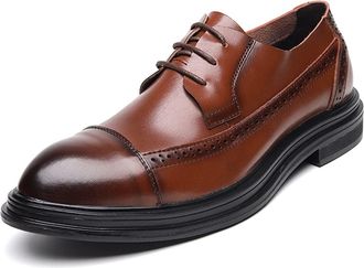 Generic Formal Oxford Shoes for Men Lace Up Cap Toe Derby Shoes Black Round Burnished Toe Leathe Block Heel Low Top Anti-Slip Rubber Sole Prom(Brown,5.5 UK)