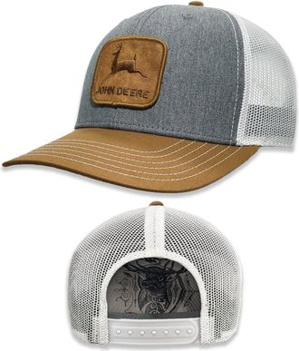 John Deere Suede Logo Patch Hat Cap Adult Gray Brown White Snap Back, Grey, One size