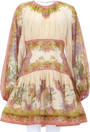 Zimmermann Floral Print Mini Dress With Ruffled Hem And Long Sleeves