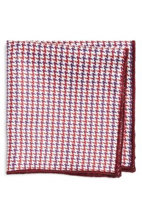 Clifton Wilson Burgundy Houndstooth Cotton Pocket Square at Nordstrom