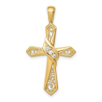 Diamond2Deal 14k Gold 1/20 carat Diamond Cross Pendant