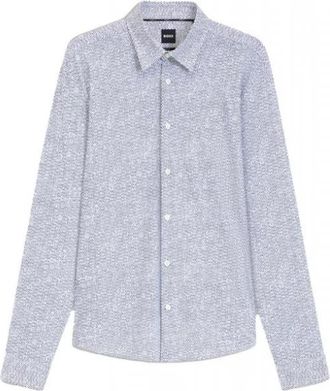 HUGO BOSS Slim-Fit Performance-Stretch Bedrukte Overhemd - Heren - Casual Overhemden - Blauw - XL - Leer - Overhemden