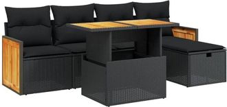 vidaXL Set De Sof&aacute;s De Jard&iacute;n 6 Piezas Y Cojines Rat&aacute;n Sint&eacute;tico Negro Vidaxl