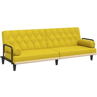vidaXL Sof&aacute; Cama Con Reposabrazos Tela Amarillo Claro Vidaxl