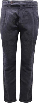 Berwich Vintage Lyocell/Linnen Broek met Elastische Taille - Heren - Slim Fit Broeken - Blauw - S - Linnen - Broeken