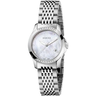 Gucci Womens YA126510 G-Timeless Mother of Pearl Ladies Watch - Silver - One Size