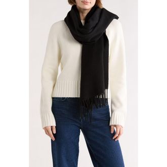 La Fiorentina Fringe Trim Wool Scarf in Black at Nordstrom Rack