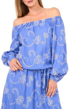 Vince Camuto Eyelet Off the Shoulder Long Sleeve Top in Ultramarine at Nordstrom Rack, Size Xx-Large
