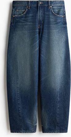 H&M Barrel-leg Regular-waist Jeans in Dark Denim Blue at Nordstrom, Size 16