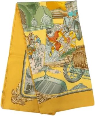 Herm&egrave;s Pre-owned Automobile Print Scarf - Dames - Vintage Accessoires - Geel - ONE Size - Vintage