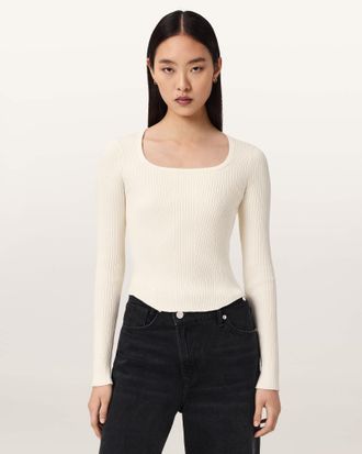 AllSaints Viscose Hally Knitted Fitted Jumper, Size: XS