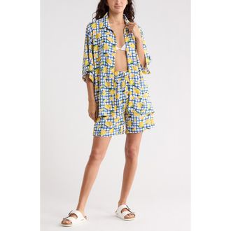 Abound Easy Printed Cover-Up Shirt & Shorts Set in Gingham Fruit Multi at Nordstrom Rack, Size X-Large