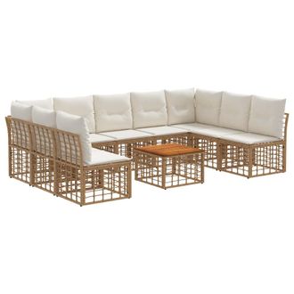 vidaXL Conjunto De Sof&aacute;s De Exterior 10 Pcs Natural Y Crema Poli&eacute;ster Vidaxl