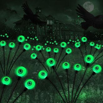 OEM Lampara Solar - Globo Ocular Halloween - Ip44 - 12 Led Verdes - 2 Modos - 38,1 Cm - Pack De 4