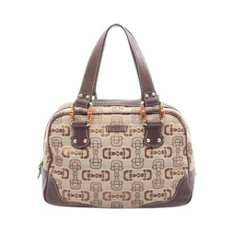 Gucci Pre-owned Handbags, female, Beige, Size: ONE SIZE Pre-owned Bamboo Horsebit Canvas Leather Handbag