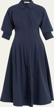SIMKHAI Jazz Poplin Pintuck Midi Shirtdress