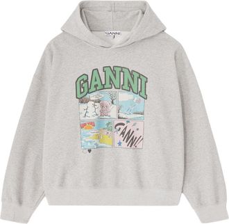 Ganni Grey Graphic Hood Sweatshirt