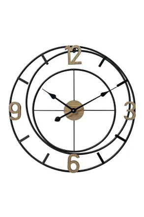 Ambia Home Wanduhr, Naturfarben, Schwarz, Holz, Metall, Kunststoff, Holzwerkstoff, Paulownia, furniert, RoHS, Bsci, Tcsa, CE, Dekoration, Uhren, Wanduhren