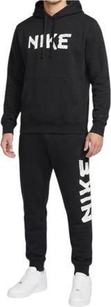 Nike Mens Tracksuit DQ2349 Club Graphic Hoddie Fleece Pullover Long Sleeve Sets - Black Cotton - Size Medium