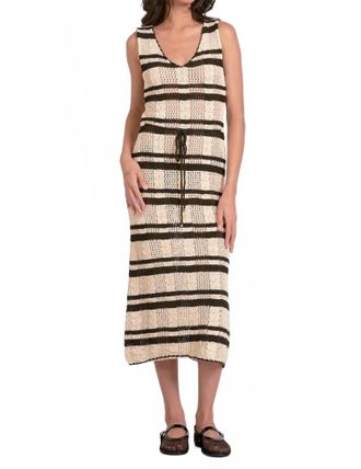 Elan Striped Crochet Knit Dress In Natural Black