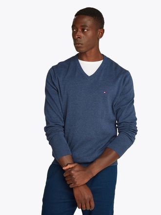 Tommy Hilfiger ESSENTIAL COTTON V NECK mit V-Ausschnitt und Stickerei unifarben, casual, regular fit, Baumwolle, V-Ausschnitt