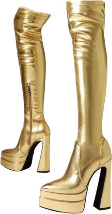 Generic Womens Platform Over The Knee Thigh High Boots Pointed Toe Zip Faux Leather Shoes