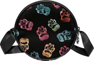 Generic Circle Crossbody Bag for Women, Dog Paw Small Sling Bag Daypack with Zipper Adjustable Shoulder Straps Casual Ladies Girls Round Purse