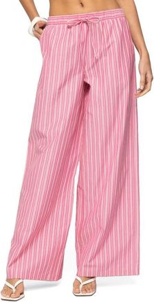 Edikted Maggy Stripe Pull-On Wide Leg Pants in Pink at Nordstrom, Size Medium