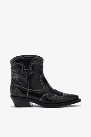 Ganni Low Shaft Embroidered Western Boots - Size 37 Pink