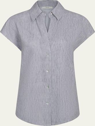 Vince Ticking Stripe Cap-Sleeve Blouse