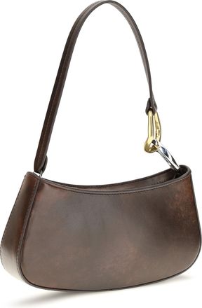 Staud Womens Ollie Shoulder Bag Espresso Distressed Calf Leather Bos Taurus