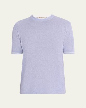 Fioroni Cashmere Mens Linen-Cotton Pique Crewneck T-Shirt