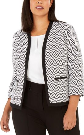 Kasper Womens Plus Size Zigzag Knit Jacket Black Multi Size 16W