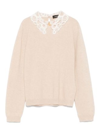 Fabiana Filippi lace-collar sweater - women - Cotton/Cashmere/Silk/Virgin Wool/Polyester/Mohair/Alpaca Wool/Nylon/Polyamide - 44 - Neutrals