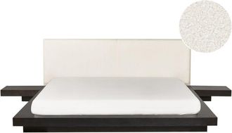 Beliani Cama De Agua Moderna 180 X 200 Cm Con Colch&oacute;n Mesitas De Noche Cabecero De Boucl&eacute; Madera De Fresno Oscuro Zen