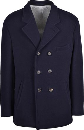 Eleventy Blue Wool-Blend Double-Breasted Peacoat