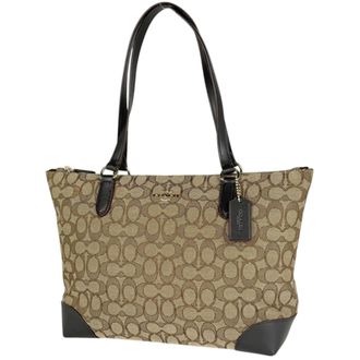 Coach Signature Brown Canvas Leather Tote Bag (Pre-Owned)