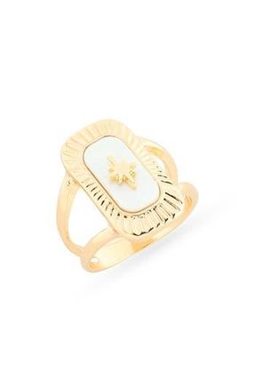 Nordstrom Rack Starburst Mother-of-Pearl Inlay Cocktail Ring in White- Gold at Nordstrom Rack, Size 7